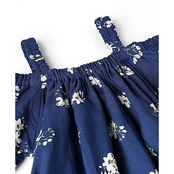 Babyhug Rayon Cold Shoulder Top With Bow Detailing & Floral Print - Navy Blue