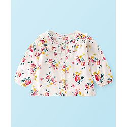Babyhug 100% Rayon Full Sleeves Top Floral Print with Frill Detailing - Off White