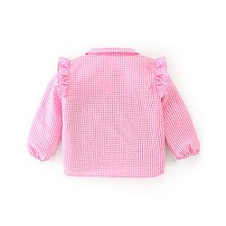 Babyhug Seer Sucker Full Sleeves Checkered Top with Embroidery & Frill Detailing - Pink