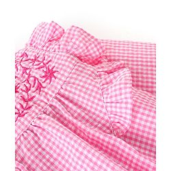 Babyhug Seer Sucker Full Sleeves Checkered Top with Embroidery & Frill Detailing - Pink