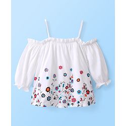 Babyhug 100% Rayon Woven Three Fourth Sleeves Top with Floral Print - White