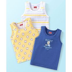 Babyhug 100% Cotton Knit Sleeveless Striped Sandos Balls Print Pack of 3 - Multicolour