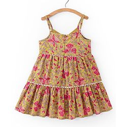 Babyhug 100% Cotton Singlet Sleeves Overlap Ethnic Dress With Floral Print - Mustard