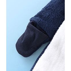 Babyhug Knitted Full Sleeves Winter Wear Hooded Romper with Panda Embroidery - Navy