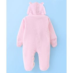 Babyhug Knit Full Sleeves Winter Wear Romper with Eyes Applique - Pink