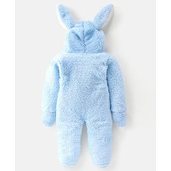 Babyhug Cotton Knit Winter Wear Full Sleeves Hooded Romper with Kitty Design & Bunny Ears - Blue