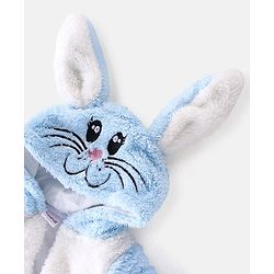 Babyhug Cotton Knit Winter Wear Full Sleeves Hooded Romper with Kitty Design & Bunny Ears - Blue