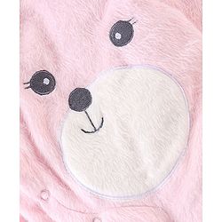 Babyhug Knitted Full Sleeves Hooded Winter Wear Romper with Teddy Applique - Pink