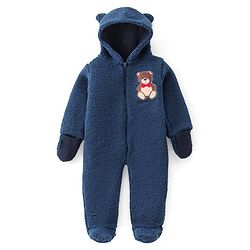 Babyhug Knitted Full Sleeves Winter Wear Romper With Teddy Applique - Navy Blue