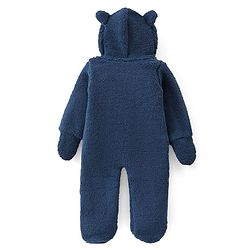 Babyhug Knitted Full Sleeves Winter Wear Romper With Teddy Applique - Navy Blue