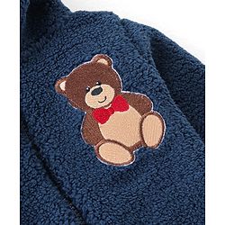 Babyhug Knitted Full Sleeves Winter Wear Romper With Teddy Applique - Navy Blue