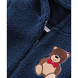 Babyhug Knitted Full Sleeves Winter Wear Romper With Teddy Applique - Navy Blue