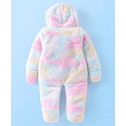 Babyhug Full Sleeves Winter Wear Tie Dye Hooded Romper - Pink Blue & White