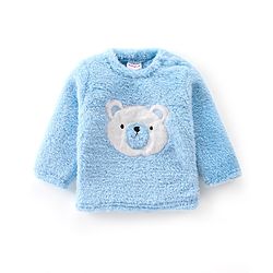 Babyhug Full Sleeves Winter Wear Top & Pajama Set Teddy Applique - Blue