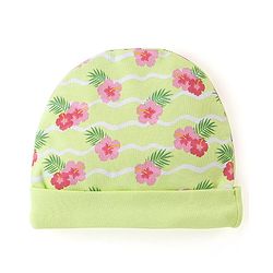 Babyhug 100%  Cotton Cap Mittens And Booties Floral Print -  Green