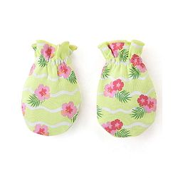 Babyhug 100%  Cotton Cap Mittens And Booties Floral Print -  Green