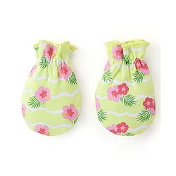 Babyhug 100%  Cotton Cap Mittens And Booties Floral Print -  Green