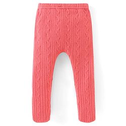 Babyhug Knit Footed Woolen Pant with Cable Knit Design - Pink