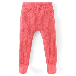 Babyhug Knit Footed Woolen Pant with Cable Knit Design - Pink