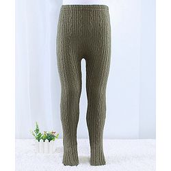 Babyhug Knit Footed Woolen Pant with Cable Knit Design - Olive