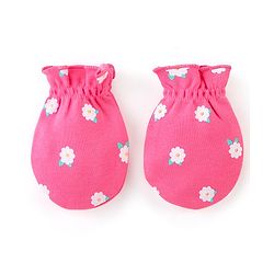 Babyhug 100% Cotton Cap Mittens And Booties Floral Print -  Pink
