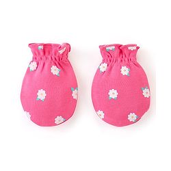 Babyhug 100% Cotton Cap Mittens And Booties Floral Print -  Pink