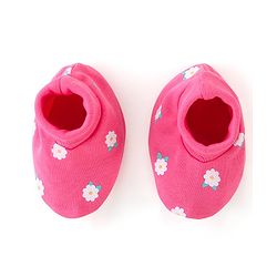 Babyhug 100% Cotton Cap Mittens And Booties Floral Print -  Pink