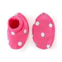 Babyhug 100% Cotton Cap Mittens And Booties Floral Print -  Pink
