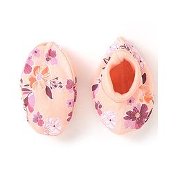 Babyhug 100% Cotton Knit Flower Printed Cap Mittens & Booties Set- Peach