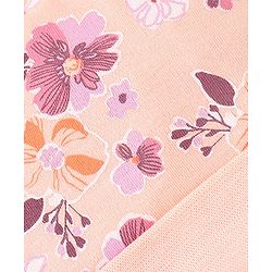 Babyhug 100% Cotton Knit Flower Printed Cap Mittens & Booties Set- Peach