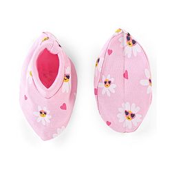 Babyhug 100% Cotton Cap Mittens And Booties Floral Print Pink - Diameter 9.5 cm