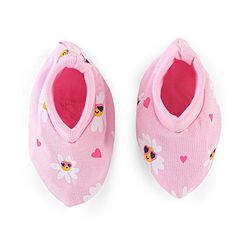 Babyhug 100% Cotton Cap Mittens And Booties Floral Print Pink - Diameter 9.5 cm