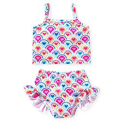 Babyhug Sleeveless Two Piece Swimsuit Heart  Print - Pink