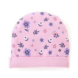Babyhug 100% Cotton Cap Mittens & Booties Floral Print- Pink