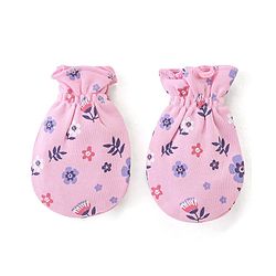 Babyhug 100% Cotton Cap Mittens & Booties Floral Print- Pink