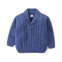 Babyhug Knit Full Sleeves Solid Color Sweater - Blue