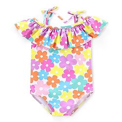 Babyhug Sleeveless V Cut Swimsuit Floral Print - Multicolor