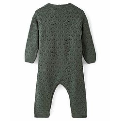 Babyhug Knit Full Sleeves Winterwear Romper - Olive Green