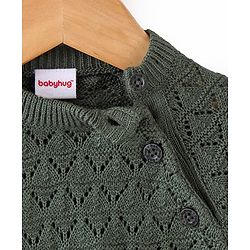 Babyhug Knit Full Sleeves Winterwear Romper - Olive Green