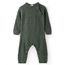 Babyhug Knit Full Sleeves Winterwear Romper - Olive Green