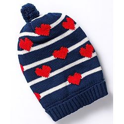 Babyhug Knit Heart Design Woollen Cap - Navy Blue