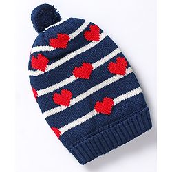 Babyhug Knit Heart Design Woollen Cap - Navy Blue
