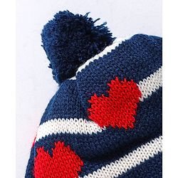 Babyhug Knit Heart Design Woollen Cap - Navy Blue