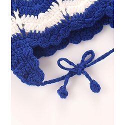 Babyhug Pom Pom Woollen Cap - White & Navy Blue