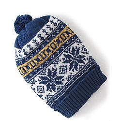 Babyhug Pom Pom Woollen Cap - White & Navy Blue