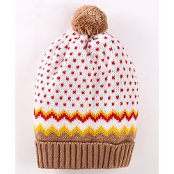Babyhug Woollen Caps with Pompom & Polka Dot Design White - Diameter 10 cm
