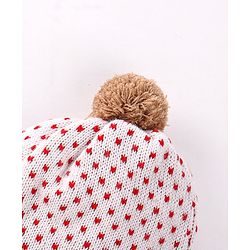 Babyhug Woollen Caps with Pompom & Polka Dot Design White - Diameter 10 cm