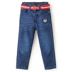 Babyhug Denim Full Length Washed With Stretch Jeans - Blue