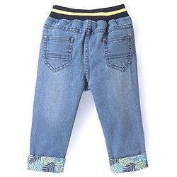 Babyhug Cotton Full Length Denim with Stretch Jeans Leafs Print   Fly With Zipper -  Blue