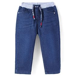 Babyhug Cotton Full Length Stretchable Washed Denim Jeans - Dark Blue